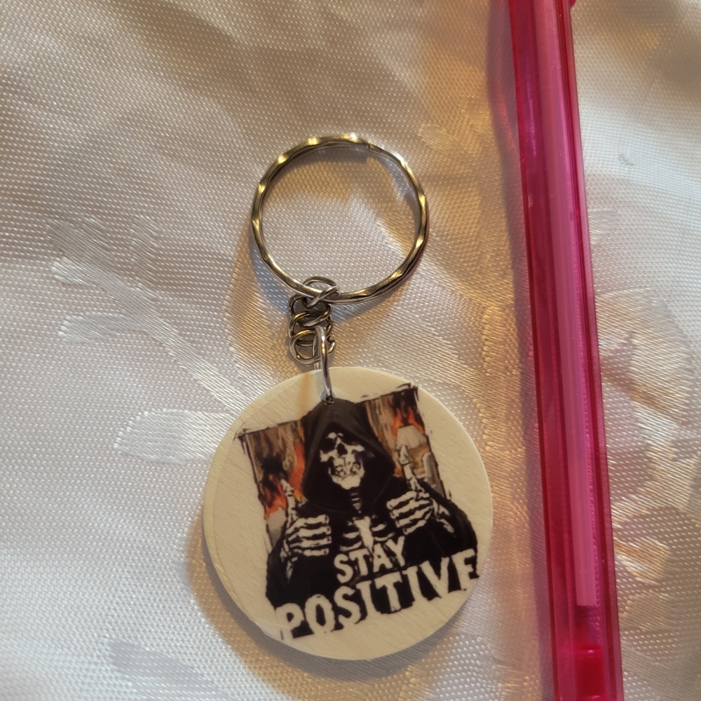 🌲BUY 1 GET 1 FREE 🌲Stay Positive Skeleton Keychain